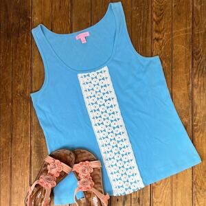 Lilly Pulitzer women’s sleeveless top tank long, aqua blue  size large